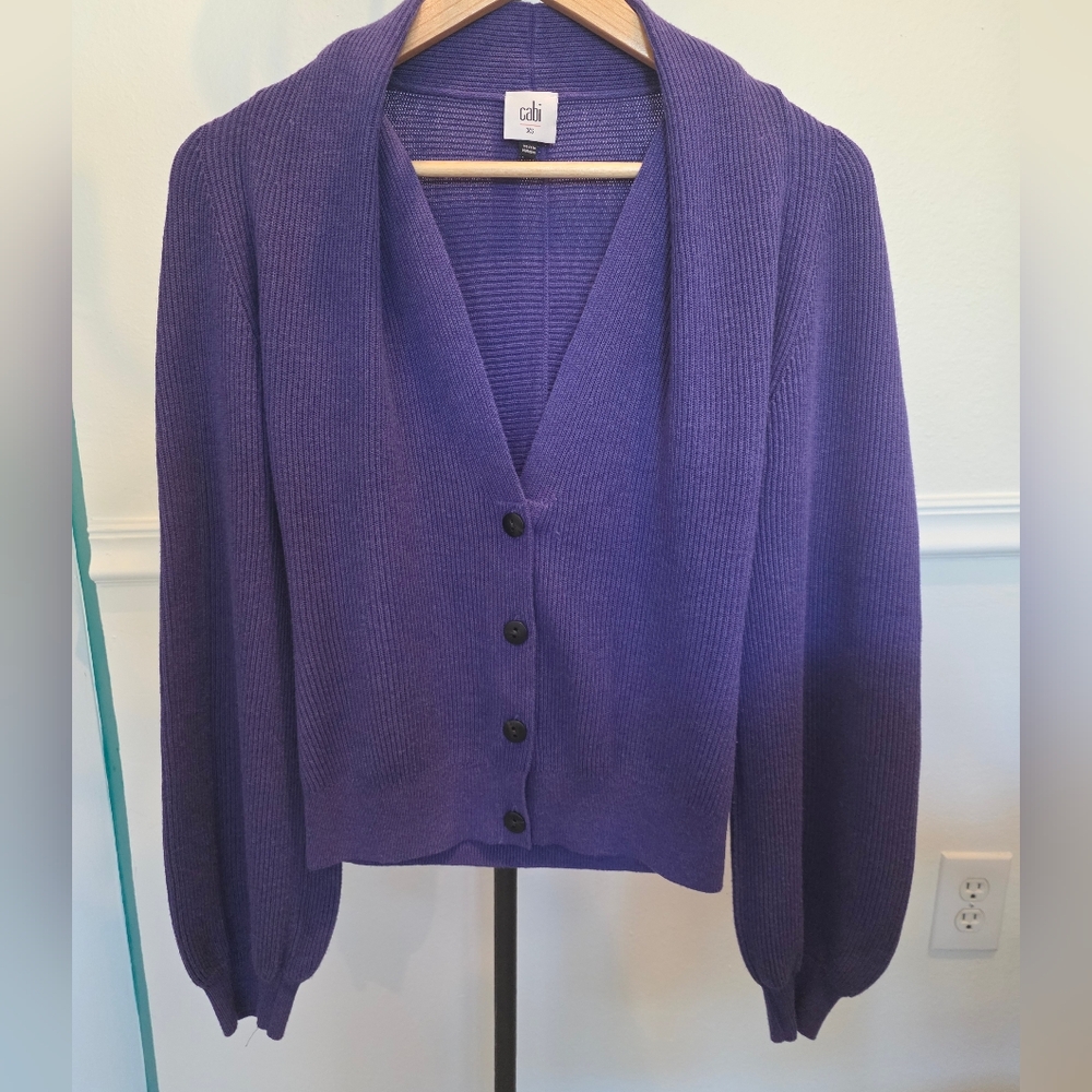 CABI #5834 Womens Extra Small Balloon Sleeve RIBBED KNIT SUNDAY CARDIGAN SWEATER